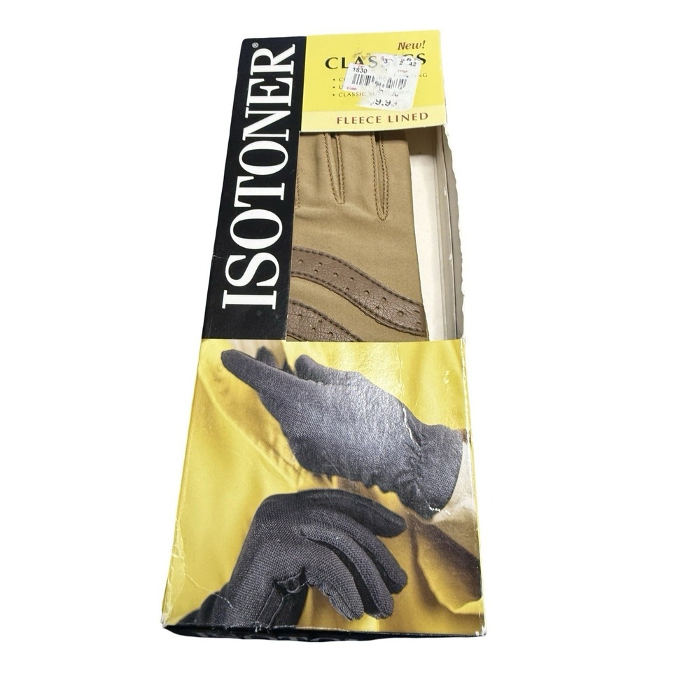 Isotoner Classics fleece lined tan taupe gloves new in package 1998 one size